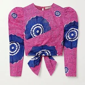 Ulla Johnson Eden wrap effect open back printed cotton poplin blouse